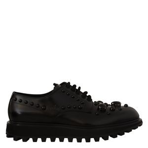 Dolce & Gabbana Black Leather Crystals Mens Formal Derby Shoes